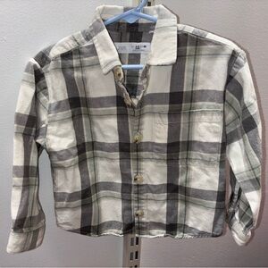 Zara Kids Checkered Button-Down Shirt - Gray and White